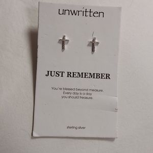 Unwritten Sterling Silver Just Remember Sparkly Cross Earrings NWT Macy's $45